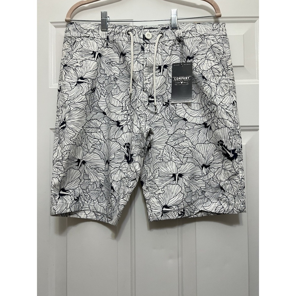 Company 81 Men's Tropical Print Beach Shorts Size 32 Navy White NWT Resort Swim